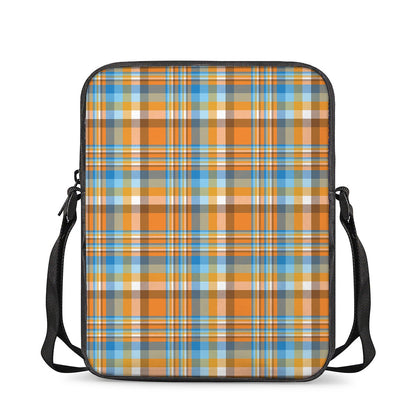 Orange And Blue Madras Pattern Print Rectangular Crossbody Bag