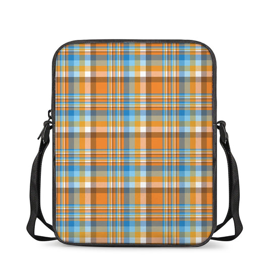 Orange And Blue Madras Pattern Print Rectangular Crossbody Bag