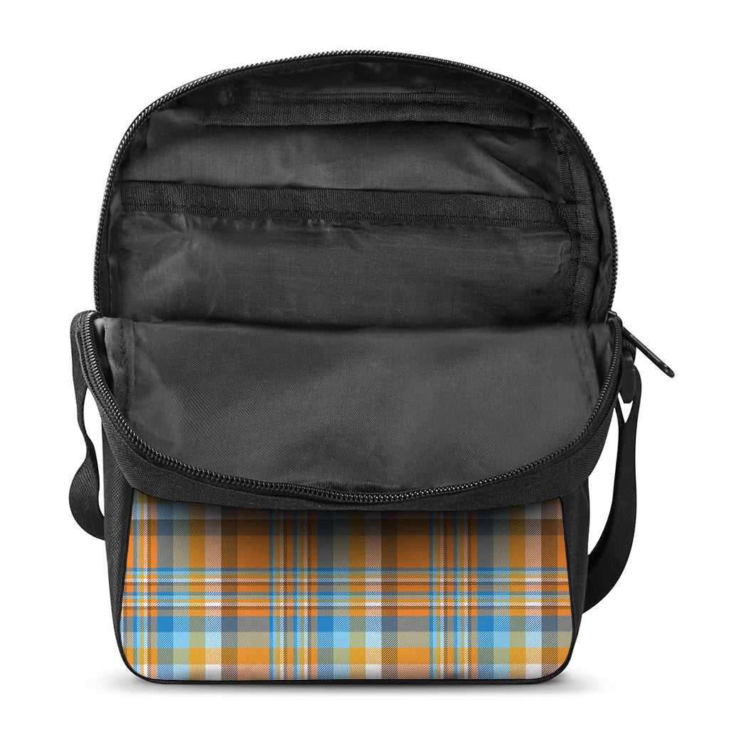 Orange And Blue Madras Pattern Print Rectangular Crossbody Bag