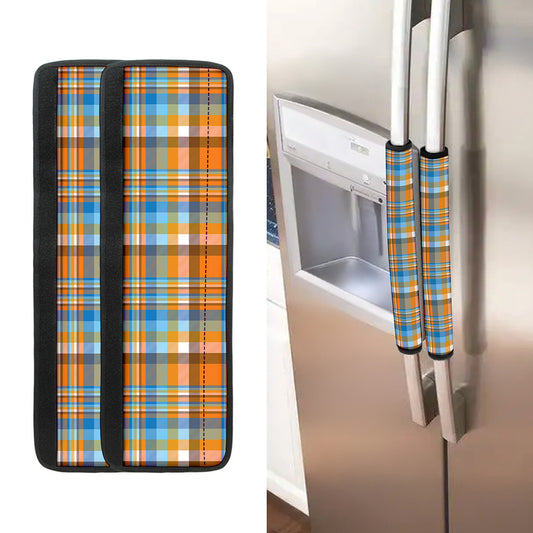 Orange And Blue Madras Pattern Print Refrigerator Handle Covers