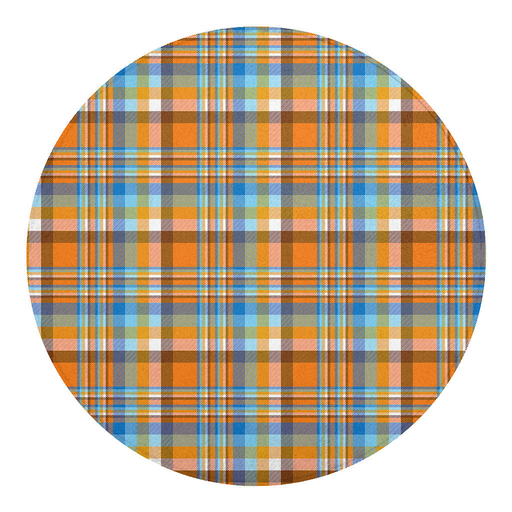 Orange And Blue Madras Pattern Print Round Blanket