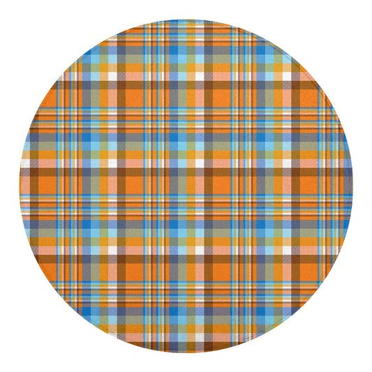 Orange And Blue Madras Pattern Print Round Blanket