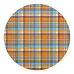 Orange And Blue Madras Pattern Print Round Blanket