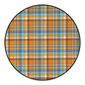 Orange And Blue Madras Pattern Print Round Floor Mat