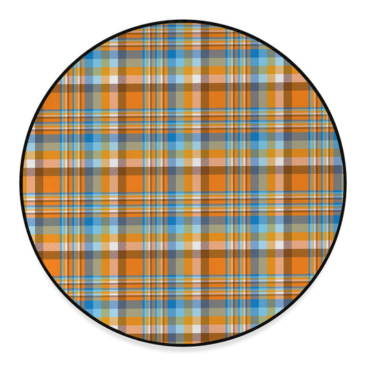 Orange And Blue Madras Pattern Print Round Floor Mat