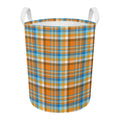 Orange And Blue Madras Pattern Print Round Laundry Basket