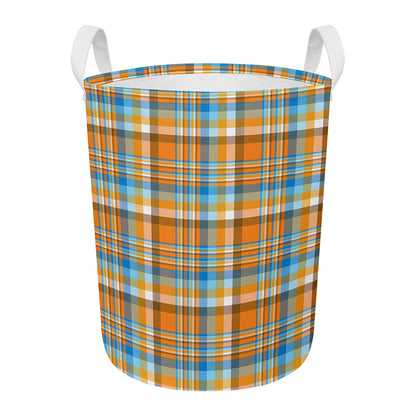 Orange And Blue Madras Pattern Print Round Laundry Basket