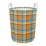 Orange And Blue Madras Pattern Print Round Laundry Basket