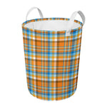 Orange And Blue Madras Pattern Print Round Laundry Basket