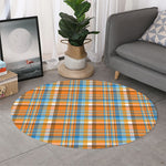 Orange And Blue Madras Pattern Print Round Rug
