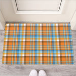 Orange And Blue Madras Pattern Print Rubber Doormat
