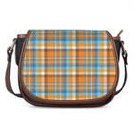 Orange And Blue Madras Pattern Print Saddle Bag