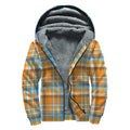 Orange And Blue Madras Pattern Print Sherpa Lined Zip Up Hoodie