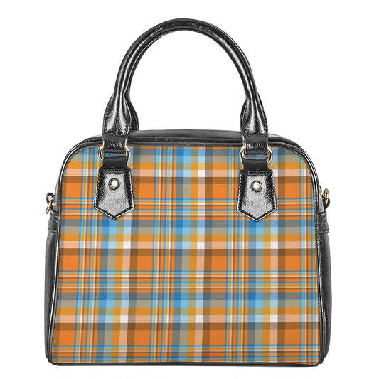 Orange And Blue Madras Pattern Print Shoulder Handbag