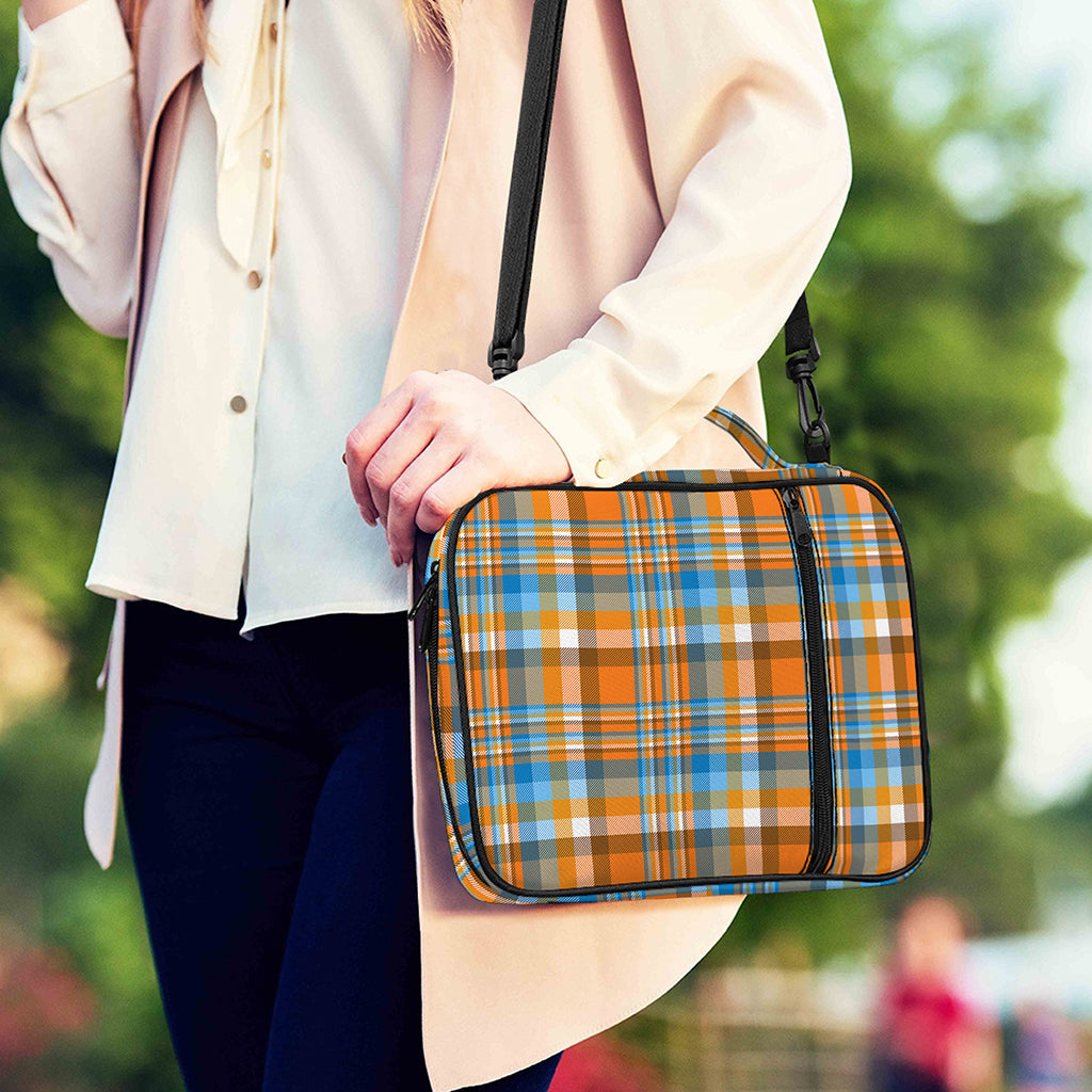 Orange And Blue Madras Pattern Print Shoulder Strap Bible Bag
