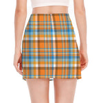 Orange And Blue Madras Pattern Print Side Slit Mini Skirt