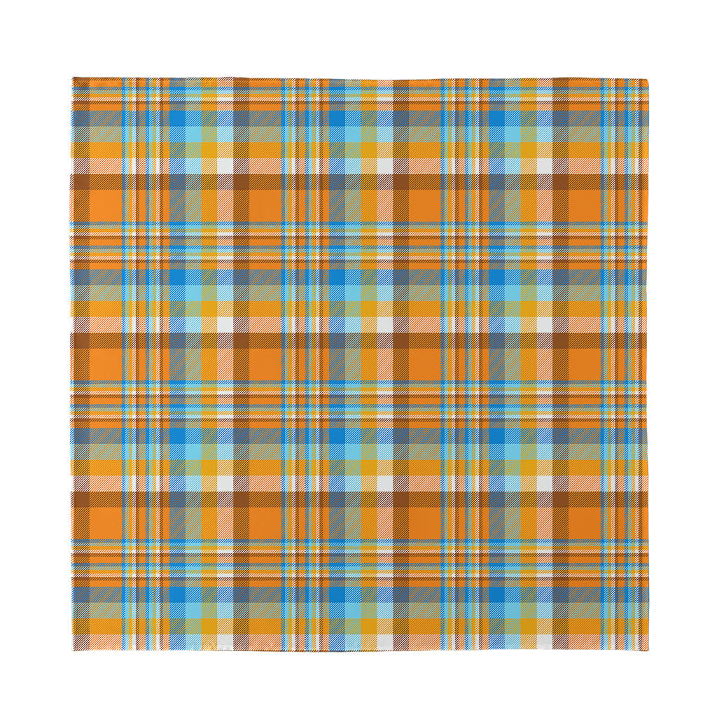Orange And Blue Madras Pattern Print Silk Bandana