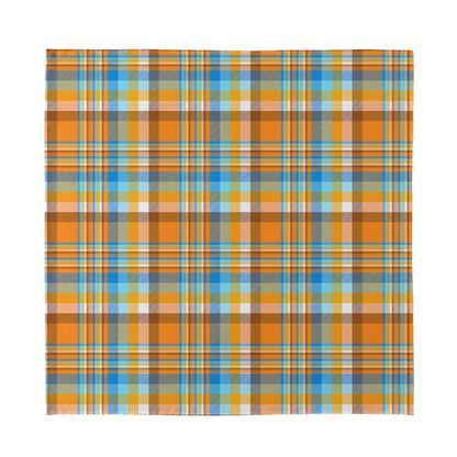 Orange And Blue Madras Pattern Print Silk Bandana