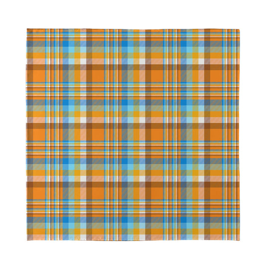 Orange And Blue Madras Pattern Print Silk Bandana