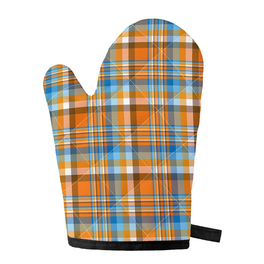 Orange And Blue Madras Pattern Print Single Oven Mitt