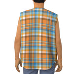 Orange And Blue Madras Pattern Print Sleeveless Baseball Jersey