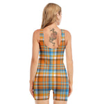 Orange And Blue Madras Pattern Print Sleeveless One Piece Swimsuit