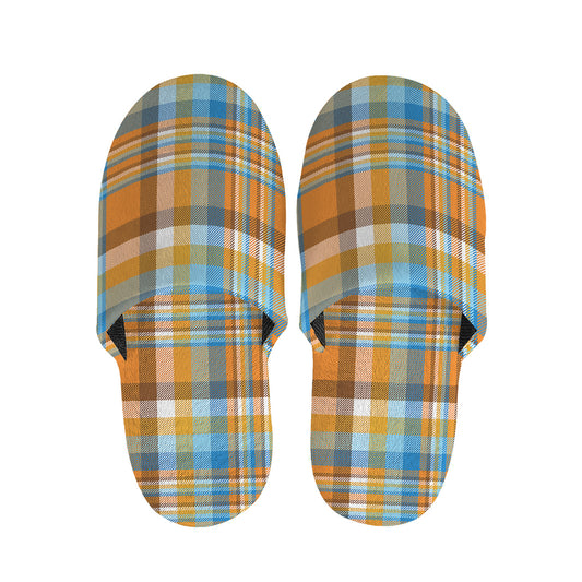 Orange And Blue Madras Pattern Print Slippers