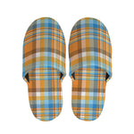 Orange And Blue Madras Pattern Print Slippers