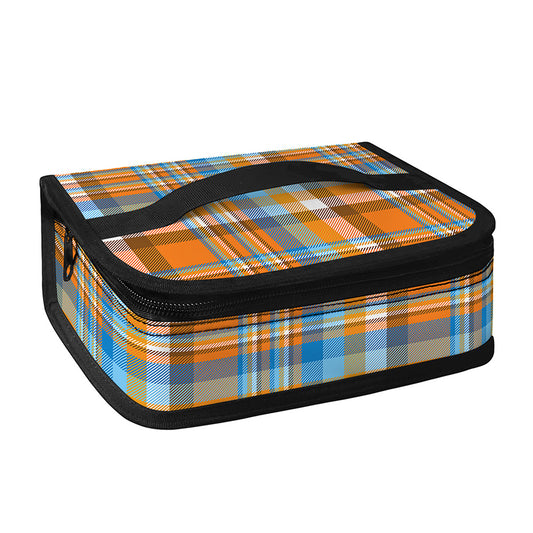 Orange And Blue Madras Pattern Print Small Lunch Bag