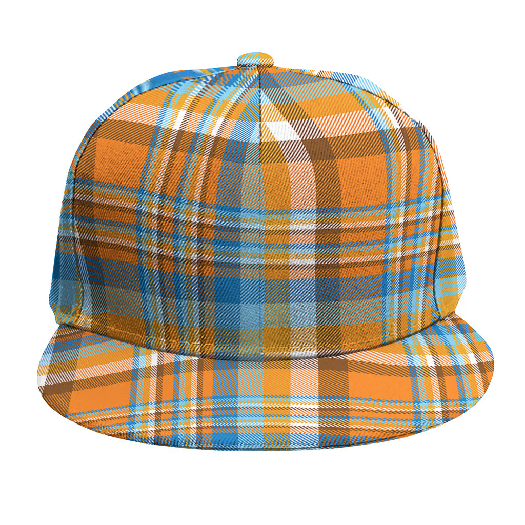 Orange And Blue Madras Pattern Print Snapback Cap