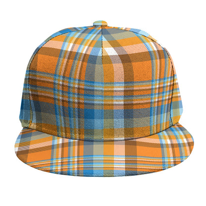 Orange And Blue Madras Pattern Print Snapback Cap