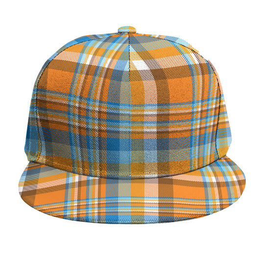 Orange And Blue Madras Pattern Print Snapback Cap