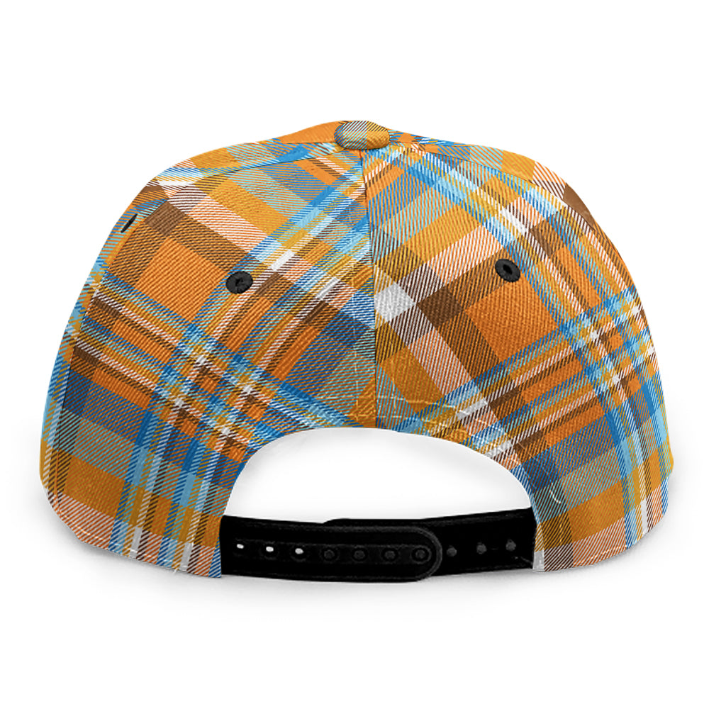 Orange And Blue Madras Pattern Print Snapback Cap