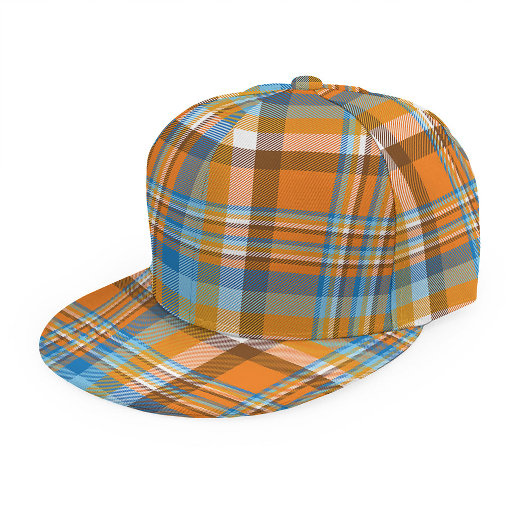 Orange And Blue Madras Pattern Print Snapback Cap