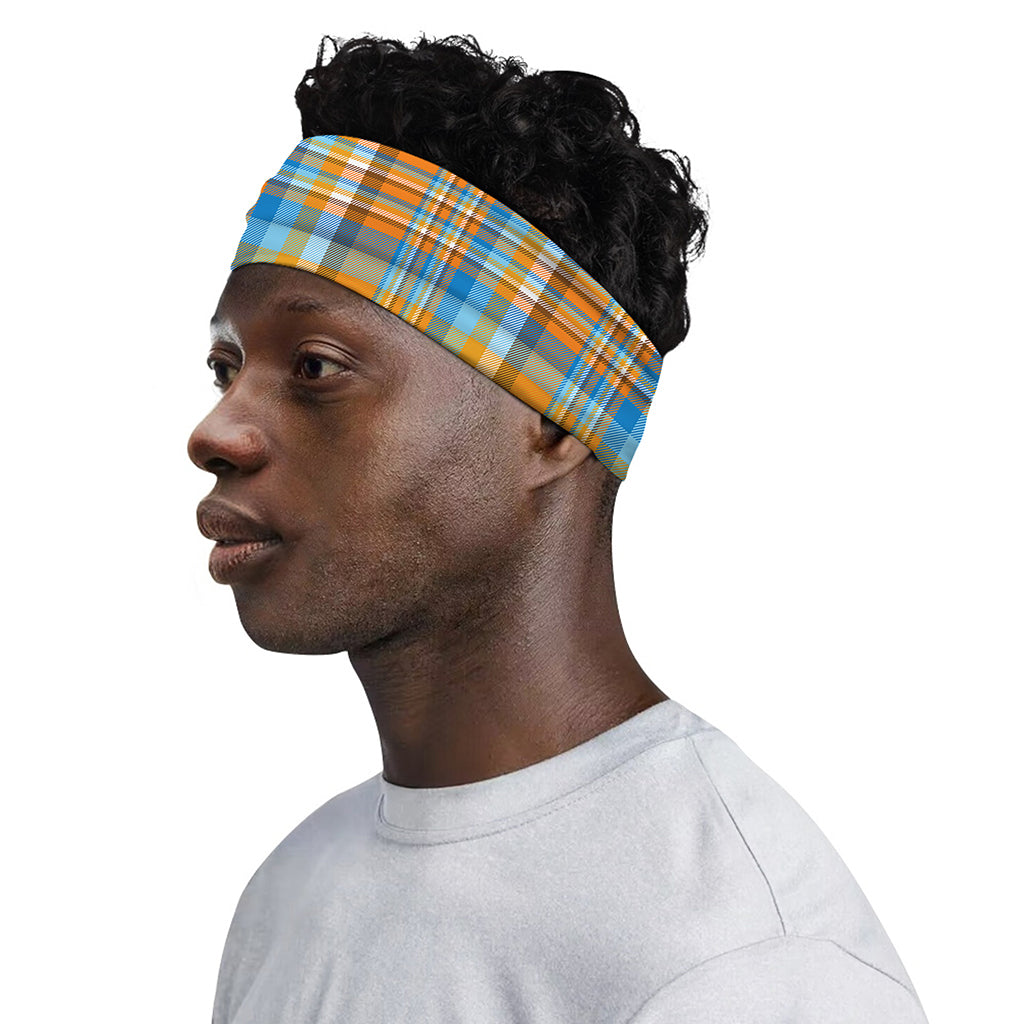 Orange And Blue Madras Pattern Print Sports Headband