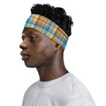 Orange And Blue Madras Pattern Print Sports Headband