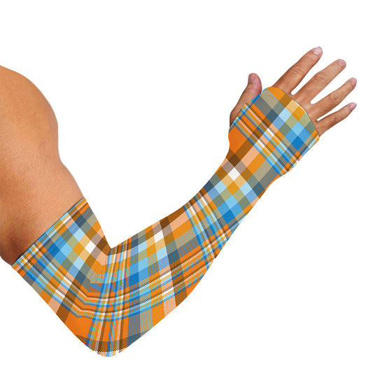 Orange And Blue Madras Pattern Print Sun Protection Arm Sleeves