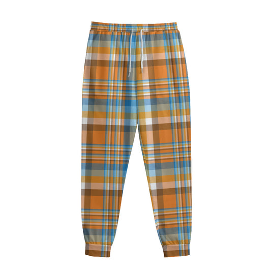 Orange And Blue Madras Pattern Print Sweatpants