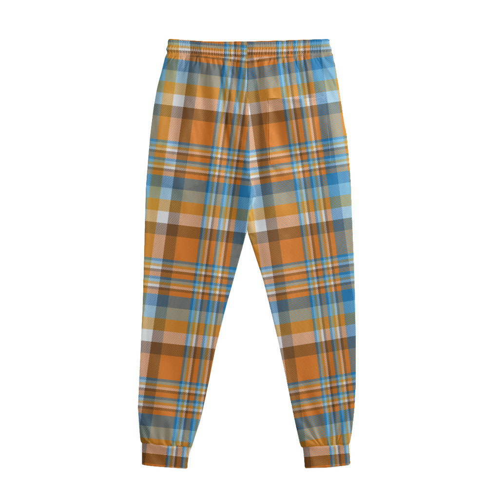 Orange And Blue Madras Pattern Print Sweatpants