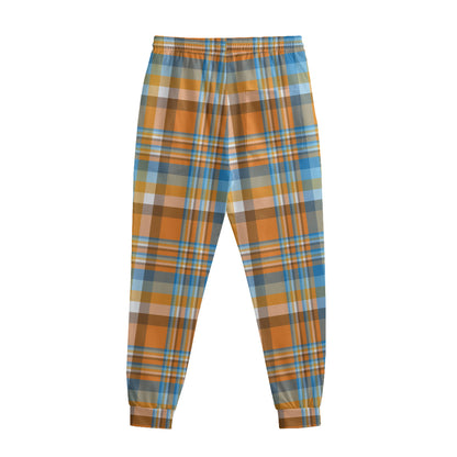 Orange And Blue Madras Pattern Print Sweatpants