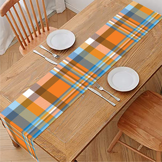 Orange And Blue Madras Pattern Print Table Runner