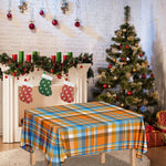 Orange And Blue Madras Pattern Print Tablecloth
