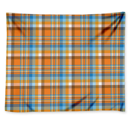 Orange And Blue Madras Pattern Print Tapestry