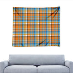 Orange And Blue Madras Pattern Print Tapestry