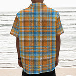 Orange And Blue Madras Pattern Print Textured Short Sleeve Shirt