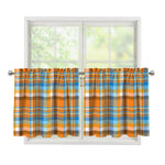 Orange And Blue Madras Pattern Print Tier Curtains