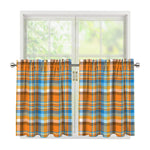 Orange And Blue Madras Pattern Print Tier Curtains