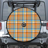 Orange And Blue Madras Pattern Print Tire Cover With Camera Hole