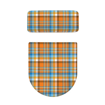 Orange And Blue Madras Pattern Print Toilet Lid And Tank Cover Set