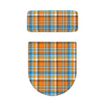 Orange And Blue Madras Pattern Print Toilet Lid And Tank Cover Set